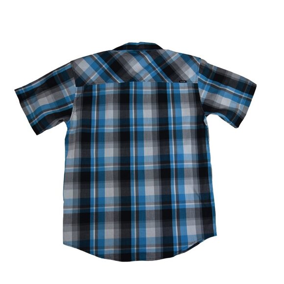 HURLEY Men's Plaid Button Down Shirt Black Blue Grey Y2K Size XL Short Sleeve - Picture 2 of 8